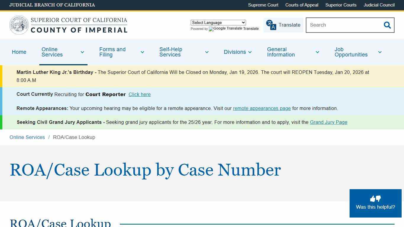 ROA/Case Lookup | Superior Court of California | County of Imperial
