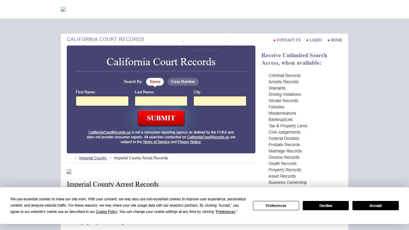 Imperial County Arrest Records | CaliforniaCourtRecords.us